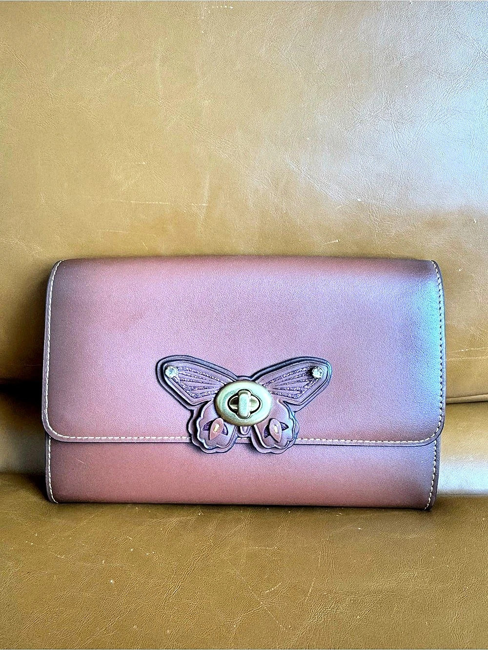 Coach turnlock crystal butterfly clutch